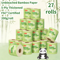 ochama Bamboe Toiletpapier, 5-Laags, 200 g, 27 Rollen, Ongebleekt Bamboepulppapier, FSC-gecertificeerd, Verdikt Toiletpapier met Kern, Familieverpakking