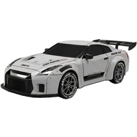 RC Drift Car, 1:24 4WD 2.4G Silver Wide-body GTR Style, Independent Suspension, Adjustable Gyro Stabilizer + Professional Steering Servo + Front/Rear LED Lights + Dual Interchangeable Tires, 7.4V Li-Po Battery, Full Accessory Kit (Cone/Screwdriver/USB Charger), 1-Pack Grey, Ideal for Teens and Adults RC Hobbyists