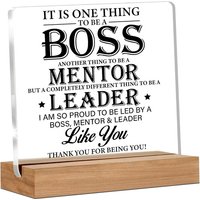 Alphynix 1 stuk waarderingsplaquette voor leiderschap, "BAAS MENTOR LEIDER" acryl cadeau met houten voetstandaard, met "Bedankt dat je bent wie je bent"-boodschap en gelaagd tekstontwerp, bedankcadeau voor op kantoor voor baas