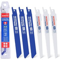 WORKPRO reciprozaagbladen, set van 6 bimetalen bladen, voor metaal, hout met spijkers en kunststof, met opbergdoos, compatibel met standaardzagen