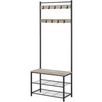 Ochama Coat Rack, Hall Tree with Shoe Storage Bench, 32 x 70 x 175 cm, Industrial, Greige and Black