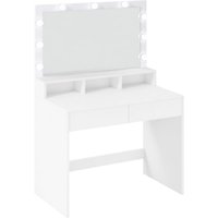 Ochama Make-uptafel met verlichte LED-spiegel, 3 instelbare kleuren, kaptafel met lade, voor de kleedkamer, wit