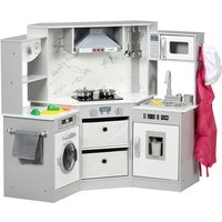 350-148V00GY AIYAPLAY Kids Corner Kitchen, Toy Play Kitchen, Role Play Toddler Kitchen with Running Water, Lights, Sounds, Apron and Chef Hat, Water Dispenser, Sink, Utensils, Ages 3-6 Years, Grey