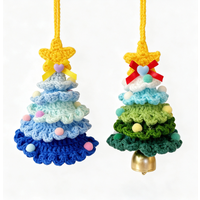 2Pcs Crochet Christmas Ornaments Knitted Christmas Tree Shape Ornaments, Vintage Boho Decorations for Xmas Tree, Home, Car Accessories, DIY Xmas Party Decor, Country Farmhouse - Blue and Green