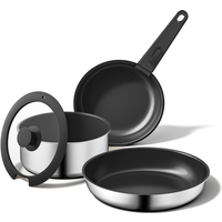 naturepan 5pcs Nonstick Cookware Set, Diamond-Titanium Ceramic Coating & 3 Layer Stainless Steel Pots and Pans Set with Detachable Handle, Dishwasher Safe, Induction Compatible, Oven Safe, Black