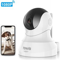 TENVIS 1080P slimme beveiligingscamera met 360°-dekking, tweerichtingsaudio, bewegingsdetectie en nachtzicht, ABS-kunststof en metaal, in wit, TH661D