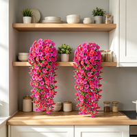 4Pcs 30in Outdoor Artificial Hanging Flowers, Fuchsia&Rose Red Silk Petunia Faux Blooms, Realistic Porch Patio Decoration