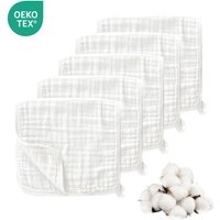 LeBonsoir Towels, 5 Pack Muslin Cloths for Baby, 100% Cotton 6 Layers Absorbent Baby Muslin Squares Cloths for Newborn Boy and Girl, Soft, Breathable and Extremely Absorbent Baby Muslin Burp Cloths, 30*50cm, 5 Pack (White)