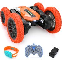 Tokky Remote Control Toy Car Gesture Sensing Watch + Handle Dual Control Transformation Blooming Stunt Four-Wheel Drive Double-Sided Tumbling Colorful Lights Music 2.4GHz Remote Control Off-Road Vehicle QX002