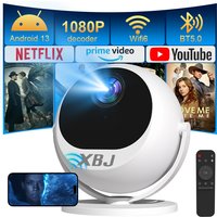 XBJ 360° Portable Projector & Smart Projector, Full HD 1080P, 360° Rotation for Ceiling/Wall/Table Projection, Outdoor Projector with 500 Lumens, 120" Display, Auto Keystone& 6D Keystone Home Theater Projector, Wi-Fi/BT/HDMI, Compatible with Phone/PC/PS5, European Version,120" Large Projection