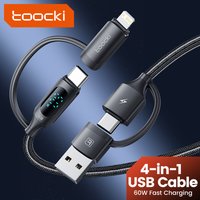 toocki 4-in-1-oplaadkabel, snellaadkabel USB-C-naar-Lightning, gevlochten USB-naar-USB-C-kabel, onmisbare opreiskabel voor iPhone 17/16/15/14-serie/Pad/MacBook/Galaxy/laptops en meer