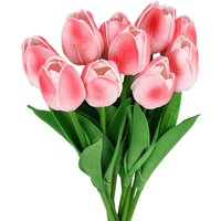 Wei's Moment 7Pcs Artificial Tulips Flowers Fake Flowers Latex Tulips Real Touch for Party Home Wedding Decoration and DIY Decor, Multicolor Peach pink