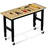 LARBANKE 120cm Height Adjustable Work Bench, Versatile Multi-Position Work Station Featuring Measurement Markings, Power Panel & Mobile Casters, Suitable for Household, Garage & Office Use, Supports Up To 900kg
