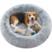 Ochama Fluffy Dog Bed, Cat Bed, Doughnut Cushion, Washable, Removable Padding in the Centre, Long Plush, 80 cm Diameter, Light Grey