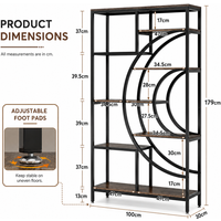 Tribesigns Geometric Bookcase 179cm Industrial Bookcase 8 Tier Bookcase Rustic Bookshelf Metal Frame Tall Freestanding Open Shelves for Living Room (Grey, 1)