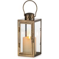 Vintage Lanterns Decorative Indoor: 9.5 inches Tall Hanging Farmhouse Metal Lantern Decor with Glass - Gold Distressed Candle Holder for Halloween Home Mantle Living Room Patio