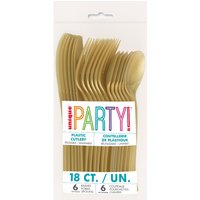 Unique Plastic Cutlery, Gold, 18 pack