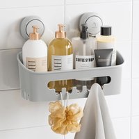 TAILI Doucherek Zuignap, Zware Badkamer Organizer, Verwijderbare Planken voor Binnenin Douche, Shampoo, Waterdichte Zuignap Kunststof Opbergruimte voor Badkamer Accessoirehouder, Grijs