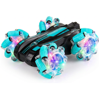 4WD RC Stuntauto 17,3 cm, Dubbelzijdig Flip Off-Road Auto, 9 cm LED Wielen, 360° Lateral Drift Schokbestendig Kinder Binnen Buiten Speelgoed Cadeau, One Piece in Groen
