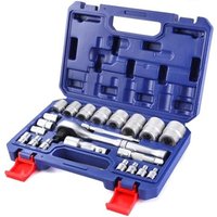WORKPRO 22PC Matte Finish 3-in-1 Ratcheting Handle Socket Set with Blue Plastic Box (1/4", 3/8", 1/2")