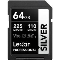 Lexar 64GB Silver SDXC UHS-I Memory Card, Up To 205MB/s Read, 90MB/s Write, Class 10 U3 V30, For Professional Photographers, Videographers, Enthusiasts