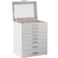 Ochama Large 8-Tier Jewellery Box Organiser with Dedicated Watch Storage Section, Stackable Drawer Design with Clear Glassa Top Displaay, 30.2x21.4x39cm Compact Vertical Footprint, Ideal for Rings, Necklaces, Earrings, Bracelets, Watches, Dresser, Vanity, Closet, White
