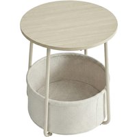 Ochama Side Table, Round End Table with Fabric Basket, for Living Room Bedroom, Bedside Table, Modern Style, Natural Beige
