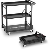 WORKPRO Utility Premium Steel Service Cart, 3-in-1 Folding Rolling Utility Cart with Wheels, 135 KG Capacity, Heavy-Duty Storage Shelves for Kitchen, Hotel, Workshop, Art Studio, and Gallery