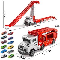 Speelgoed transporttruck met 12 die-cast auto's, opvouwbare racebaan draagtas voor kinderen