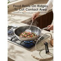PURE COOK 304 drielaags roestvrijstalen honingraat antiaanbak wok met glazen deksel geschikt voor inductie 32 cm (12,60 in)