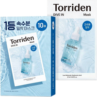 Torriden Dive In hyaluronzuur-gezichtsmasker (verpakking van 10) intensieve hydraterende verzorging met hyaluronzuur, panthenol en allantoïne Koreaans sheetmasker