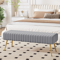 Ckaff bank voor hal en slaapkamer 113,5 cm, eetkamerbank, bedbank, halbank, voetenbank, gestoffeerde bank, make-upbank, schoenenbank met metalen poten in fluweel voor slaapkamer woonkamer hal, grijs