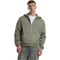 Urban Classics pluizig vest van sweatstof en fleece met capuchon en doorlopende rits licht olijfgroen XXL