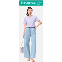 Purcotton Women's Antibacterial Crew Neck T-Shirt - Comfortable & Skin-Friendly - Versatile & Basic - Daily Commute - Mist Purple - 160/84A