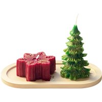 Set 2 candele Natale albero e fiocco con supporto