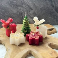 Set 5 candele Natale albero, renne e fiocchi