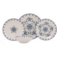 Servizio 24 piatti porcellana bianca decori blu