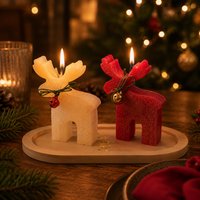 Set 2 candele renne di Natale con supporto