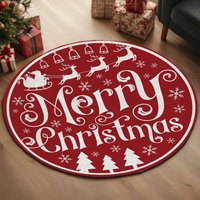 Tappeto rotondo Merry Christmas rosso