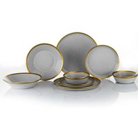 Set 24 piatti grigi con bordo oro