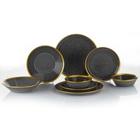 Set 24 piatti antracite con bordo oro