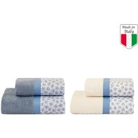 Set 4 asciugamani spugna viso e ospite blu Petit Biancoperla