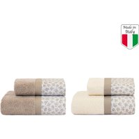 Set 4 asciugamani spugna viso e ospite marrone Petit Biancoperla