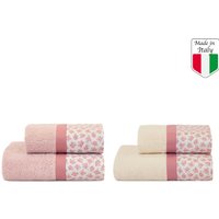 Set 4 asciugamani spugna viso e ospite rosa Petit Biancoperla