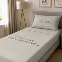 Completo letto singolo in cotone scritta Quotes tortora