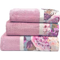 Set 3 asciugamani Ricamo rosa in cotone Ipersan