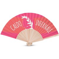 Ventaglio legno con scritta caldo infernale rosa