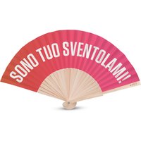 Ventaglio legno con scritta sventolami rosa