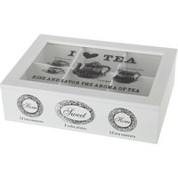Scatola tè 6 scomparti I love tea bianca in legno
