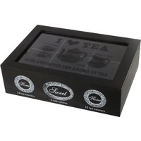 Scatola tè 6 scomparti I love tea nera in legno